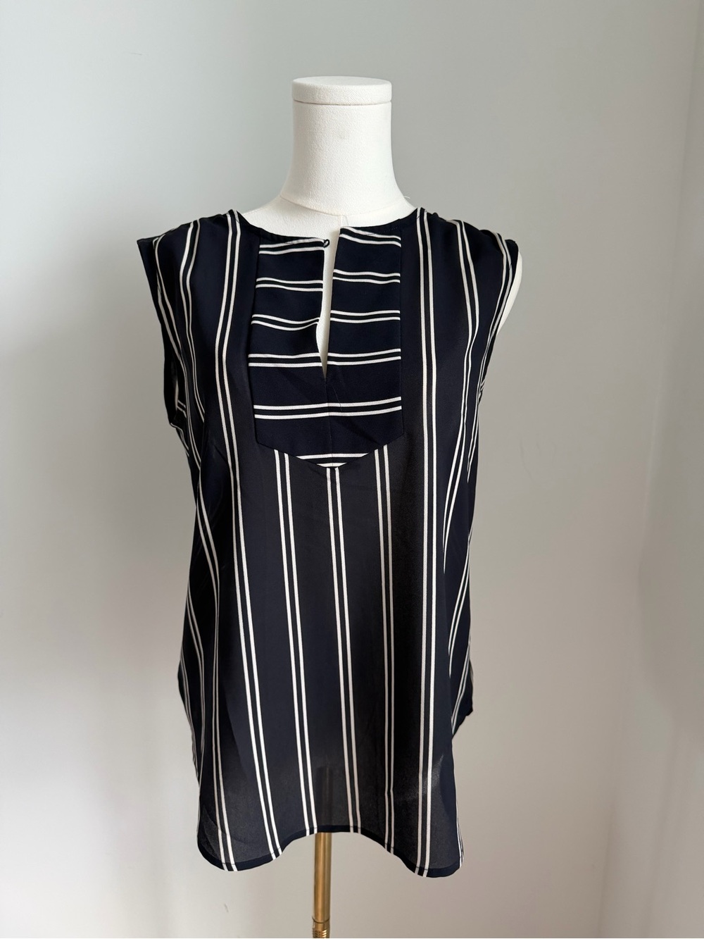 JCrew Sleeveless Navy and White Striped Blouse